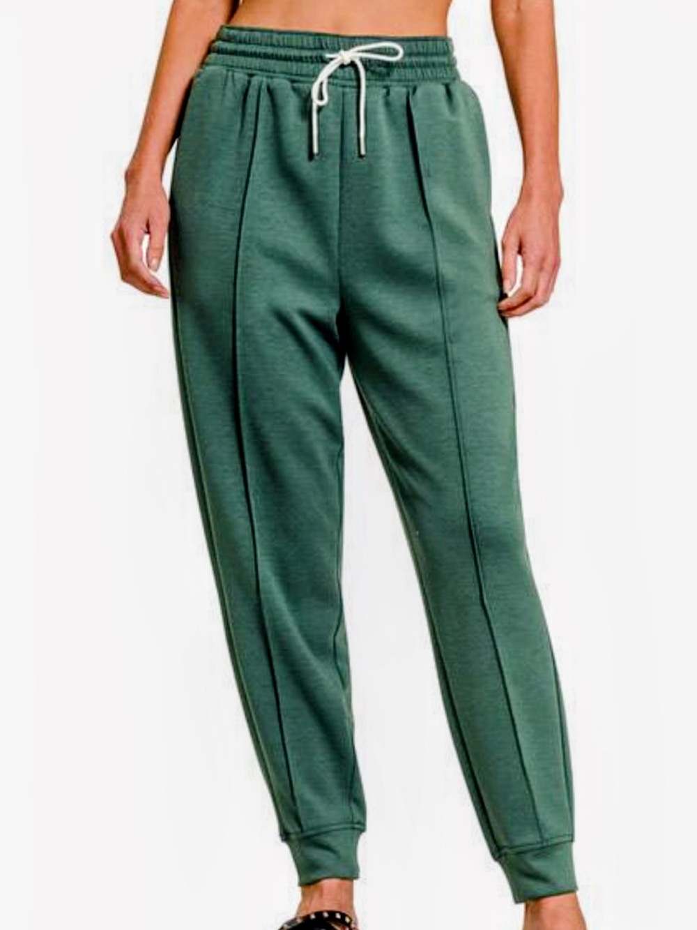 Zenana Outfitters Women's Forest Green High-Rise Drawstring Scuba Joggers